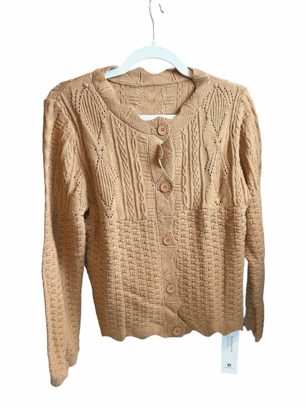 Camel Cable Knit Button-Front Women’s Sweater Cardigan